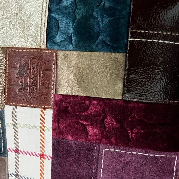 Coach Holiday Limited Edition Patchwork Crossbody Blue, Red, Green, Gold - Picture 11 of 13